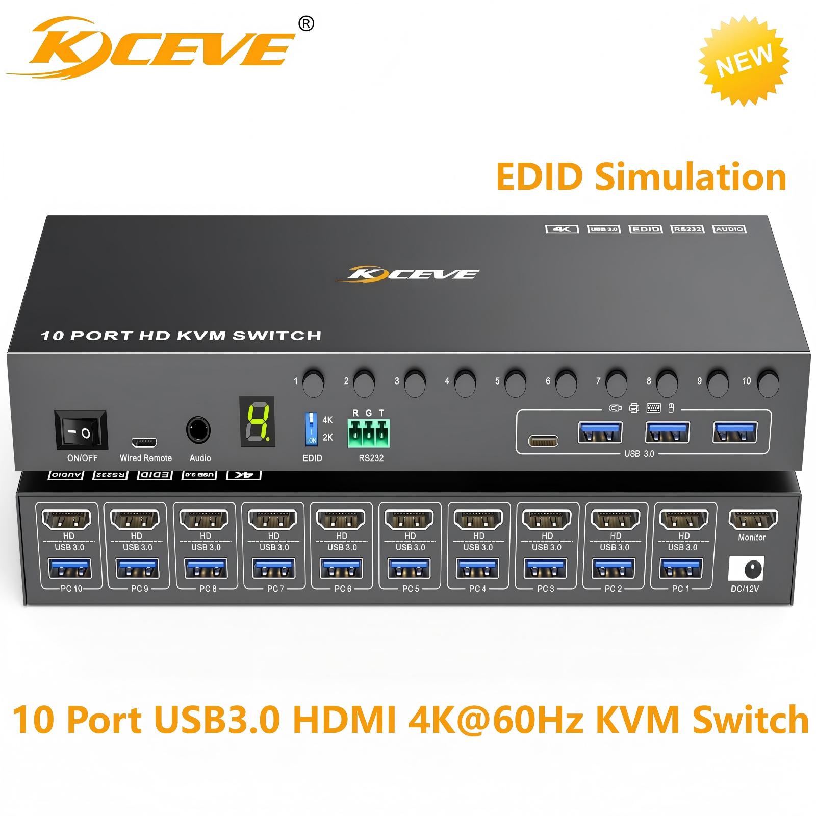Photography Simulator - 10-Port-8-Port-KVM-Switch HDMI 4K@60Hz EDID-Simulation, KCEVE USB